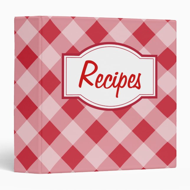 Retro Red Gingham Recipe Organizer Binder Gift (Front/Spine)