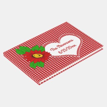 Retro Red Gingham With Red Flower And White Heart Guest Book by colorwash at Zazzle