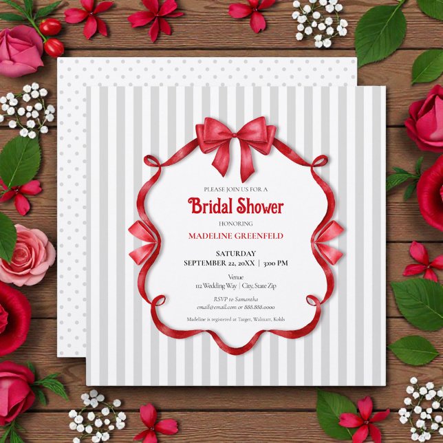 Retro Red, Gray & White Wedding Bridal Shower Invitation (Creator Uploaded)