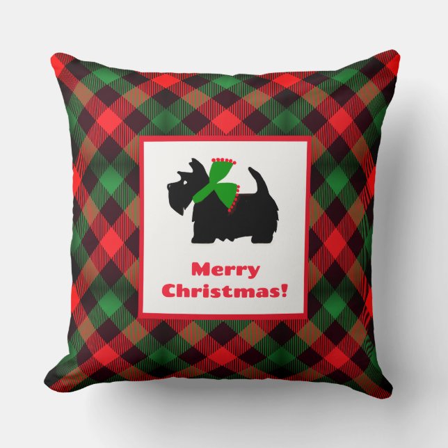 Retro Red Green Black Scottish Terrier  Throw Pillow (Front)