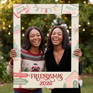 Retro Red Green Friendsmas Christmas Party Selfie Frame