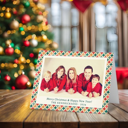 Retro RedGreenGold Foldable Holiday Photo