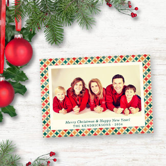 Retro Red/Green/Gold Stars Holiday Photo Card