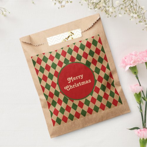 Retro Red Green Harlequin Holiday   Favor Bag