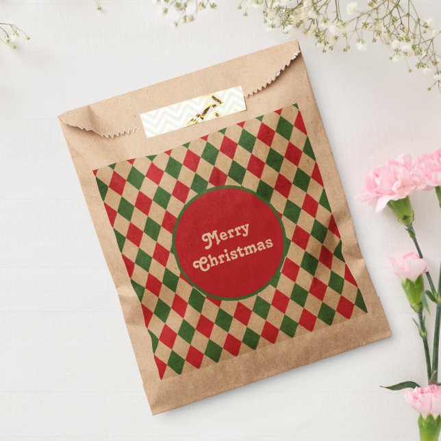 Retro Red Green Harlequin Holiday   Favor Bag (Sealed)