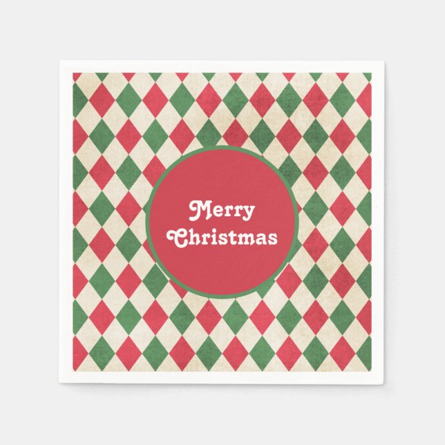 Retro Red Green Harlequin Holiday   Napkins (Front)