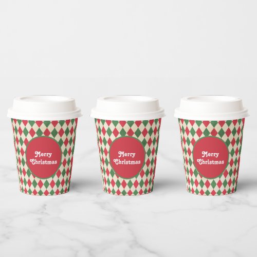 Retro Red Green Harlequin Holiday Paper Cups
