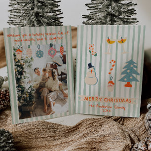 Retro Red Green Illustrated Colorful Christmas Fun Holiday Card