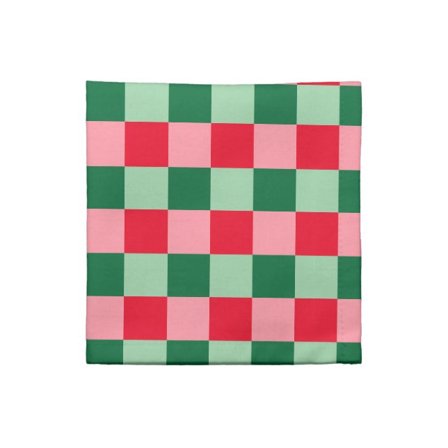 Retro Red Green Pink Tartan Plaid Christmas Cloth Napkin (Quarter Fold)