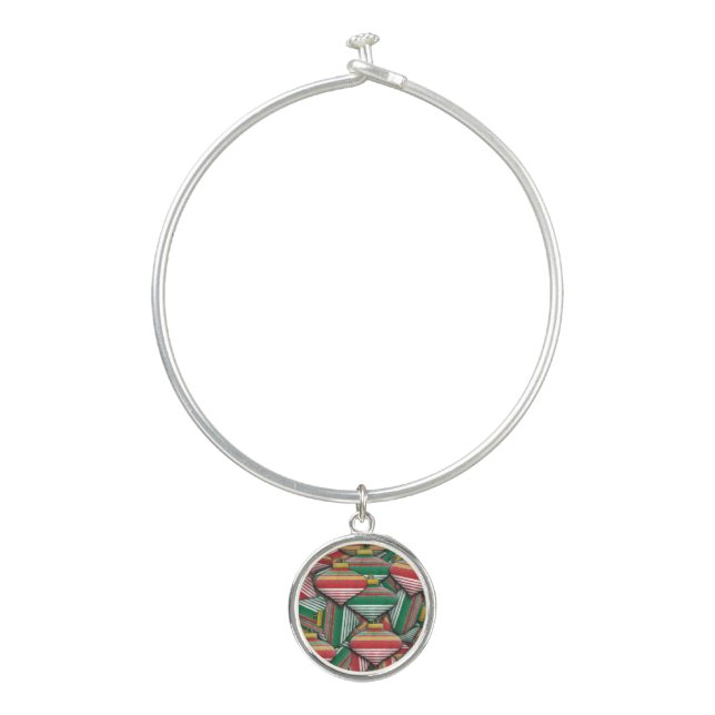 Retro Red Green Striped Ornament Pattern Design Bangle Bracelet (Front)