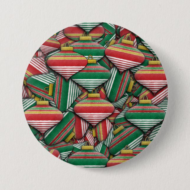 Retro Red Green Striped Ornament Pattern Design Button (Front)