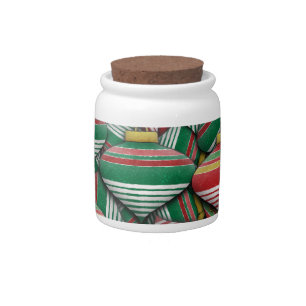 Retro Red Green Striped Ornament Pattern Design Candy Jar