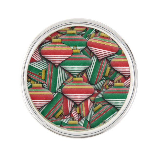 Retro Red Green Striped Ornament Pattern Design Lapel Pin (Front)