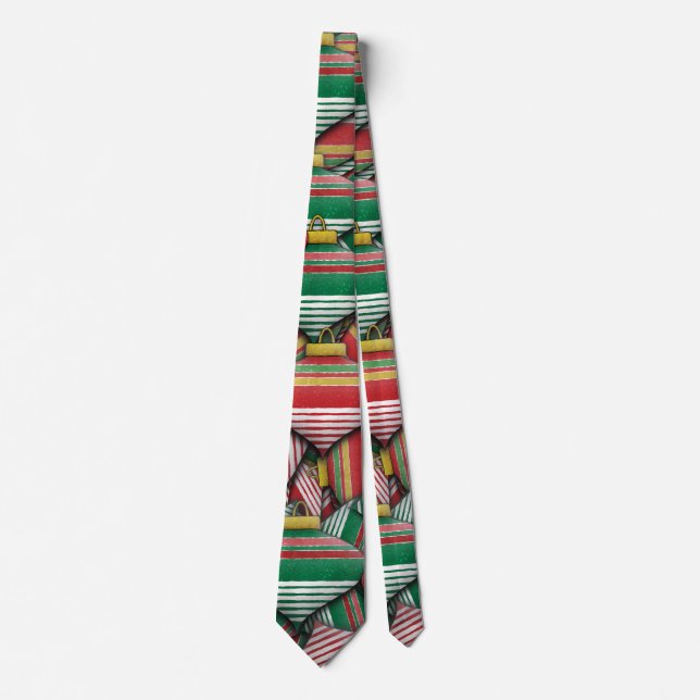 Retro Red Green Striped Ornament Pattern Design Neck Tie (Front)