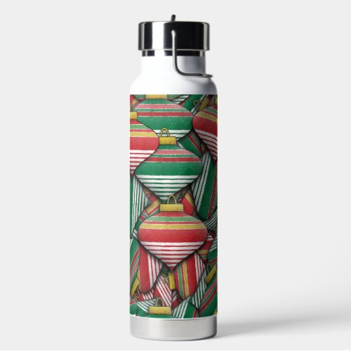 Retro Red Green Striped Ornament Pattern Design Water Bottle