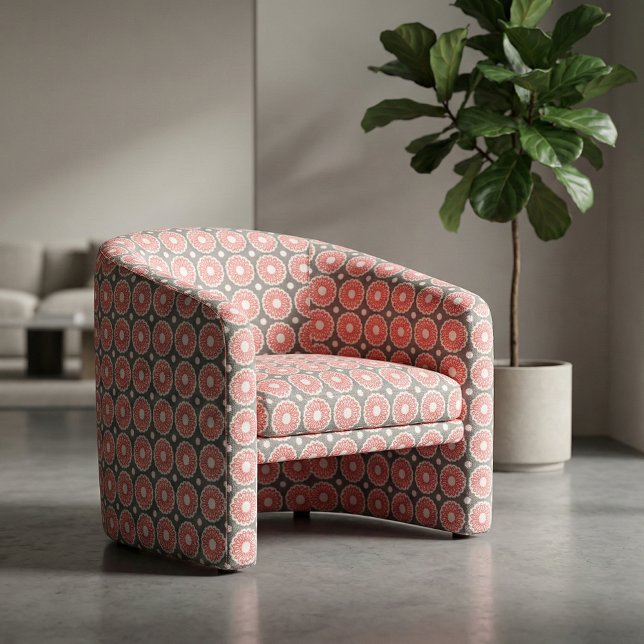 Retro Red Grey White Geometric Ethnic Mandala Fabric (Creator Uploaded)