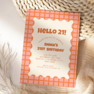 Retro Red  Groovy Checker Pattern Birthday Party Invitation