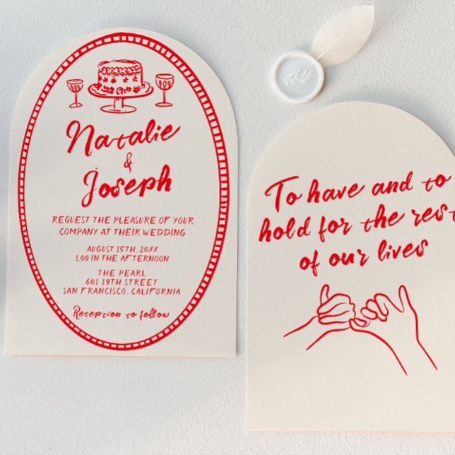 Retro Red Hand Drawn Unique Quirky Wedding Invitation (Creator Uploaded)