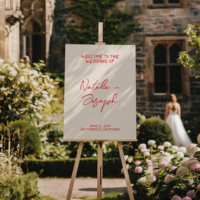 Retro Red Hand Written Unique Wedding Welcome Foam Board (Creator Uploaded)