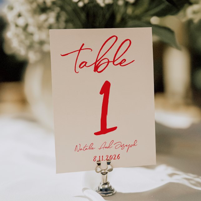 Retro Red Hand Written Wedding Table Number (Creator Uploaded)