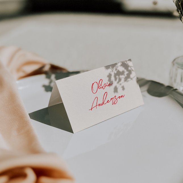 Retro Red Hand Written Whimsy Wedding Place Cards (Creator Uploaded)