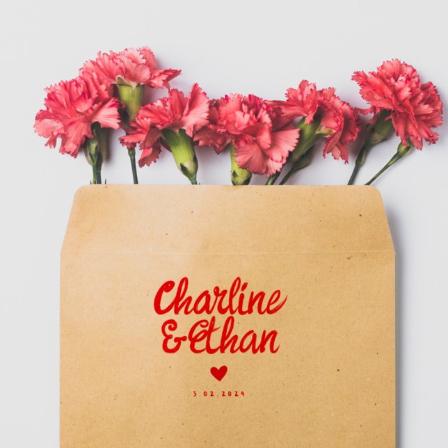 Retro Red Handwriting Wedding  Rubber Stamp (Creator Uploaded)