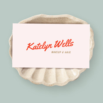 Retro Red Handwritten Script Typography Pink Business Card by sm_business_cards at Zazzle