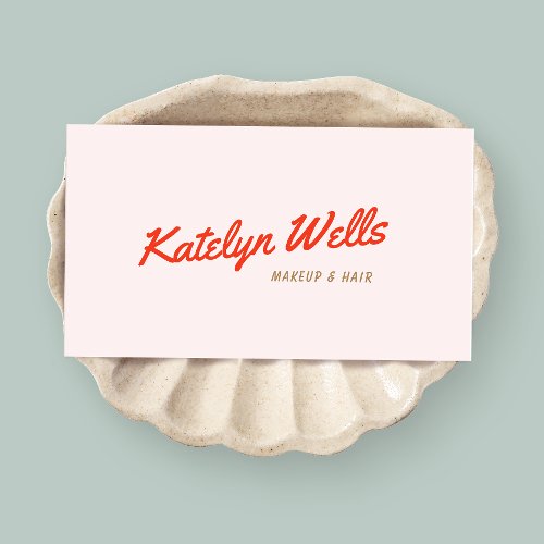 Retro Red Handwritten Script Typography Pink Business Card