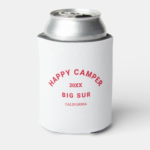 Retro Red Happy Camper Crest Camp Crew Can Cooler