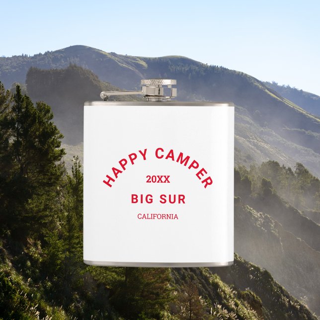 Retro Red Happy Campers Crest Camp Weekend  Flask (Creator Uploaded)