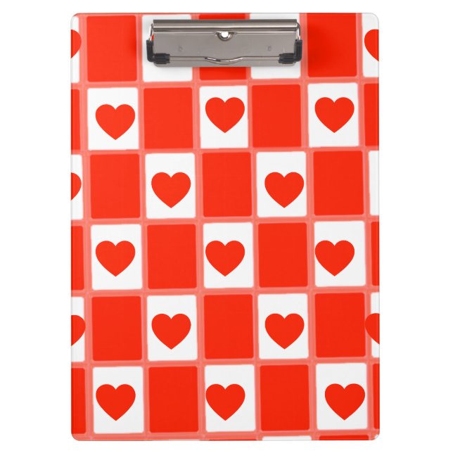 Retro Red Heart Checkerboard Pattern: AesClipboard Clipboard (Front)