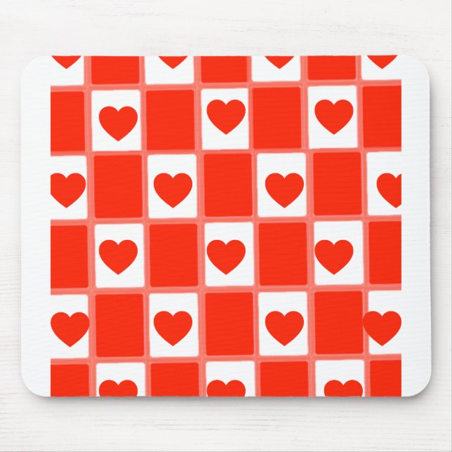 Retro Red Heart Checkerboard Pattern: AesClipboard Mouse Pad (Front)