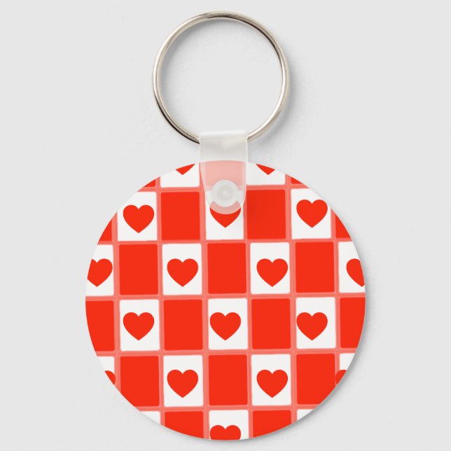 Retro Red Heart Checkerboard Pattern: Balloon Keychain (Front)