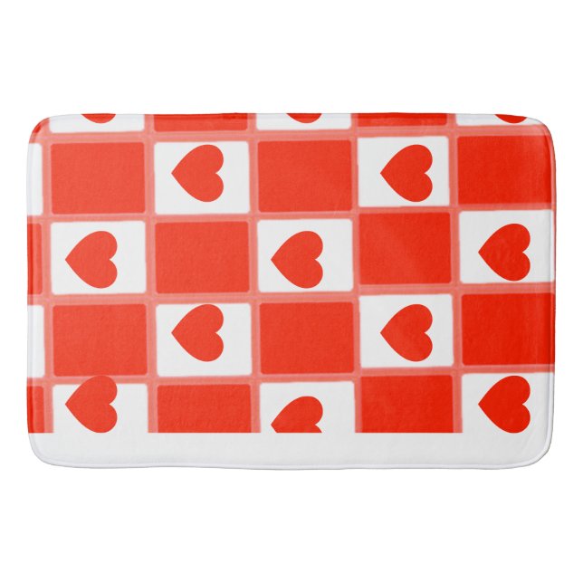 Retro Red Heart Checkerboard Pattern Bath Mat (Front)