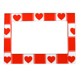 Retro Red Heart Checkerboard Pattern Magnetic Frame