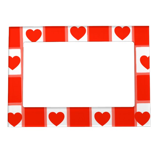 Retro Red Heart Checkerboard Pattern Magnetic Frame (Front)