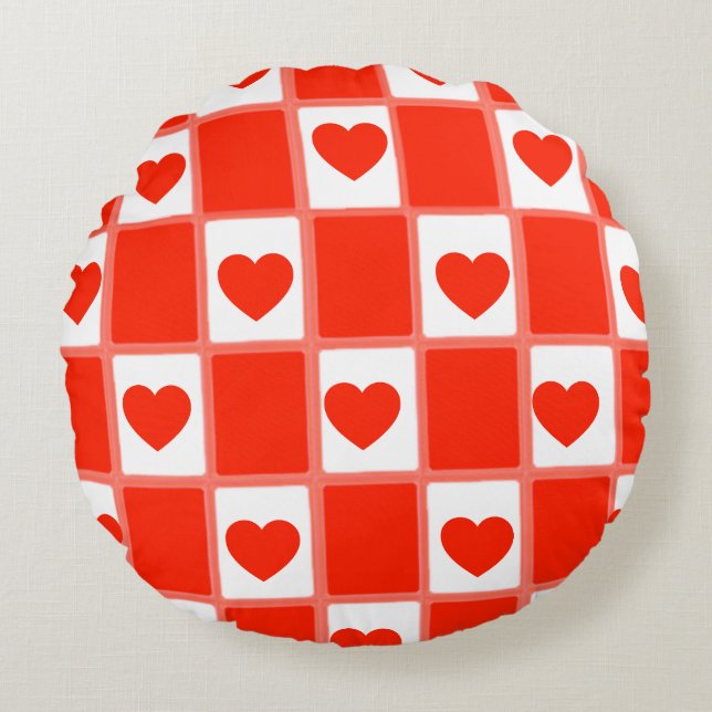 Retro Red Heart Checkerboard Pattern Throw Pillow (Front)