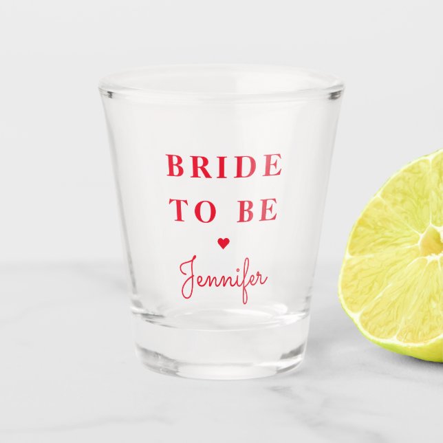 Retro Red Heart Personalized Bridal Shower  Shot Glass (Front)