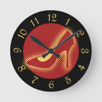 Retro Red High Heel Shoe Round Clock