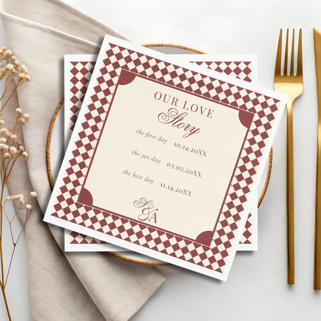 Retro Red & Ivory Our Love Story Old Money Wedding Napkins (Creator Uploaded)