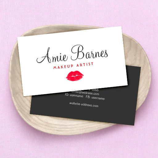 Customizable Retro Red Kissing Lips Makeup Artist White Beauty Business Card