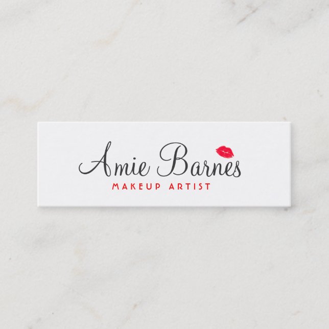 Retro Red Kissing Lips Makeup Artist White Beauty Mini Business Card (Front)