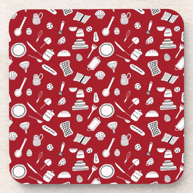 Retro Red Kitchen Beverage Coaster (Front)