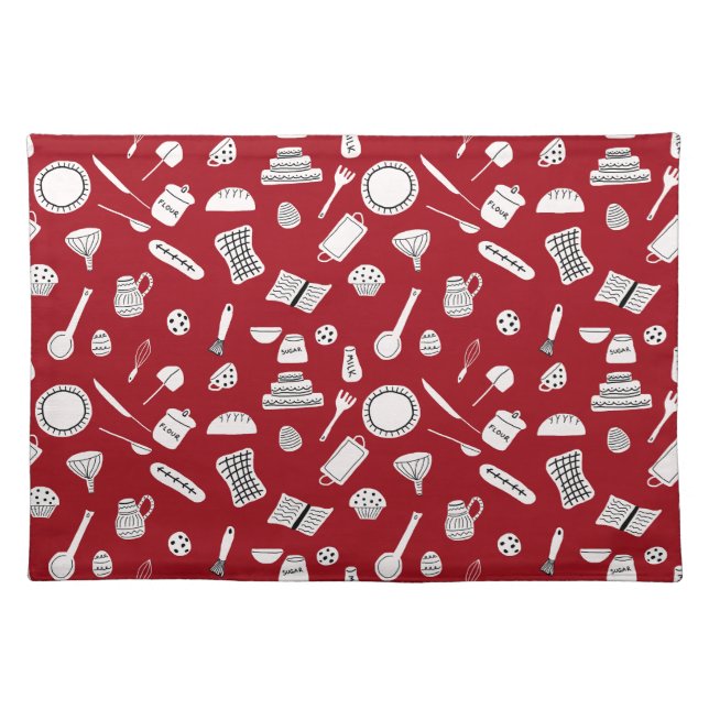 Retro Red Kitchen Cloth Placemat (Front)