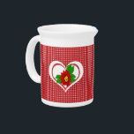 Retro Red Kitchen Gingham with Hearts and Flowers Pitcher<br><div class="desc">Add mid-twentieth century or country kitchen hominess using a beautiful pitcher with red gingham,  hearts,  and red garden flowers.</div>