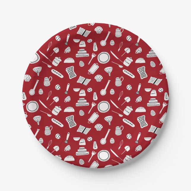 Retro Red Kitchen Paper Plates (Front)