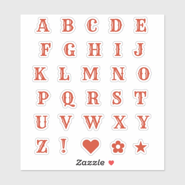 Retro Red Letters | Monogram Alphabet Stickers (Sheet)