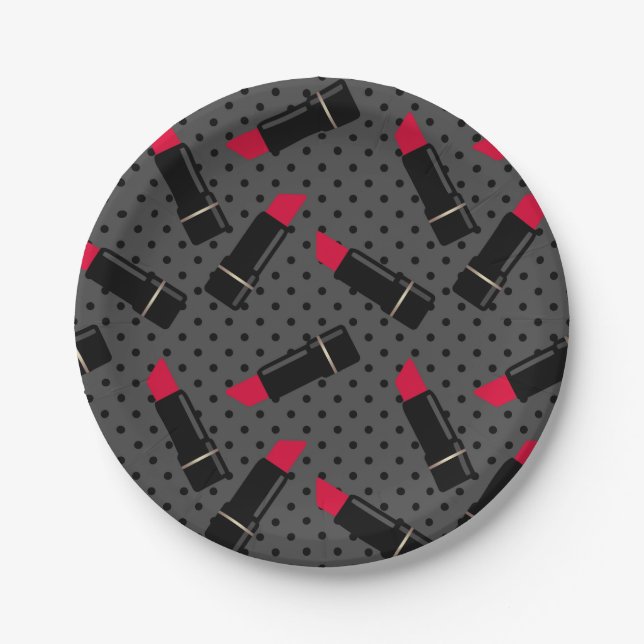 Retro, red lipstick paper plates (Front)