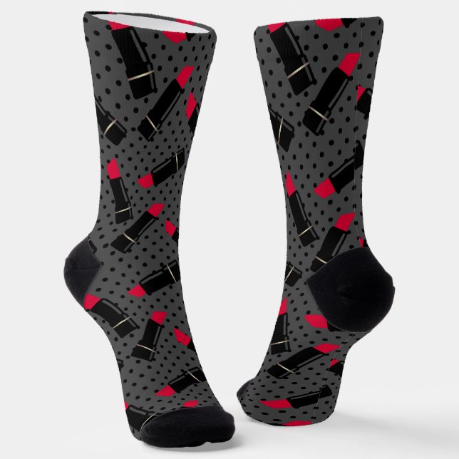 Retro, red lipstick  skateboard socks (Angled)