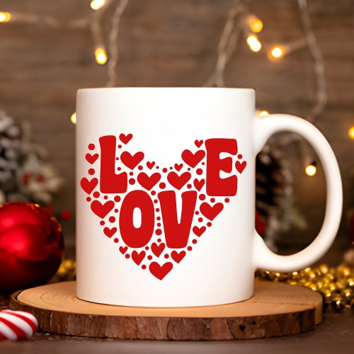 Retro Red Love Heart Valentines Day Coffee Mug